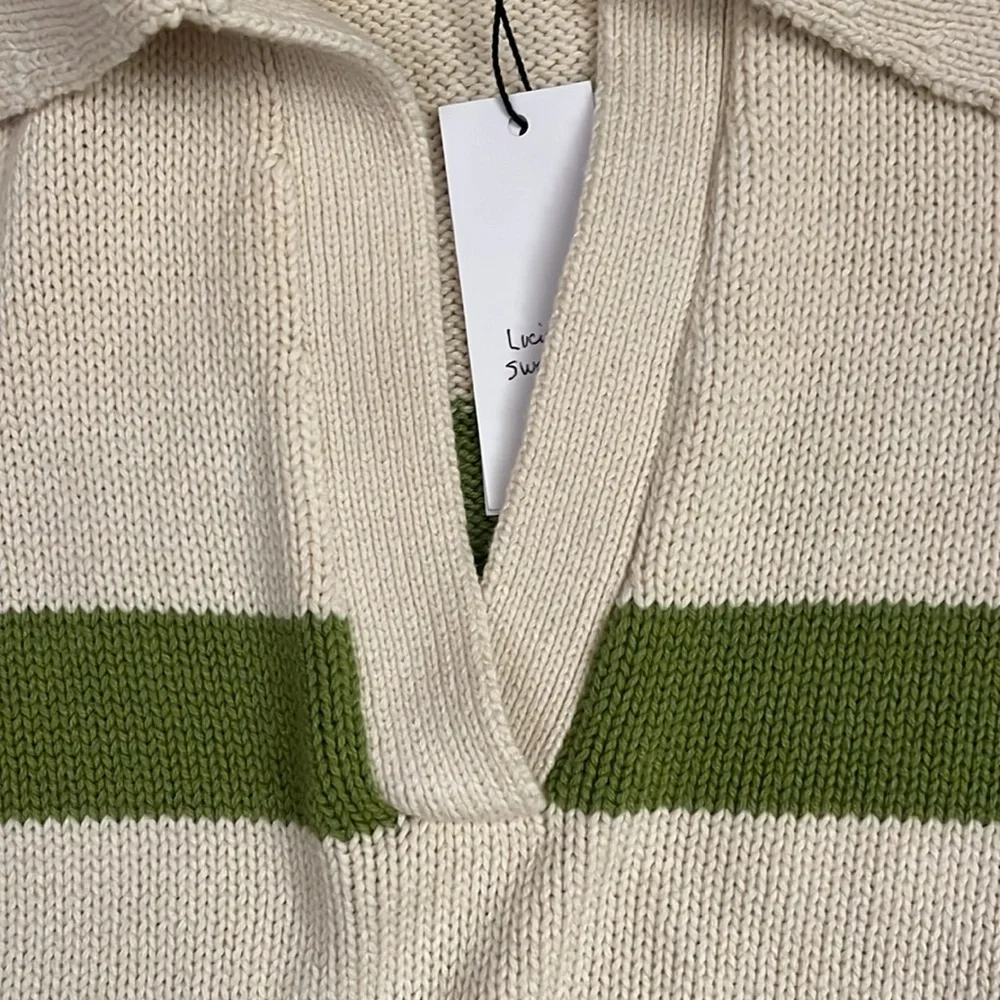NWT Velvet Women's Lucie Henley Sweater in Cream and Green Stripe size xs